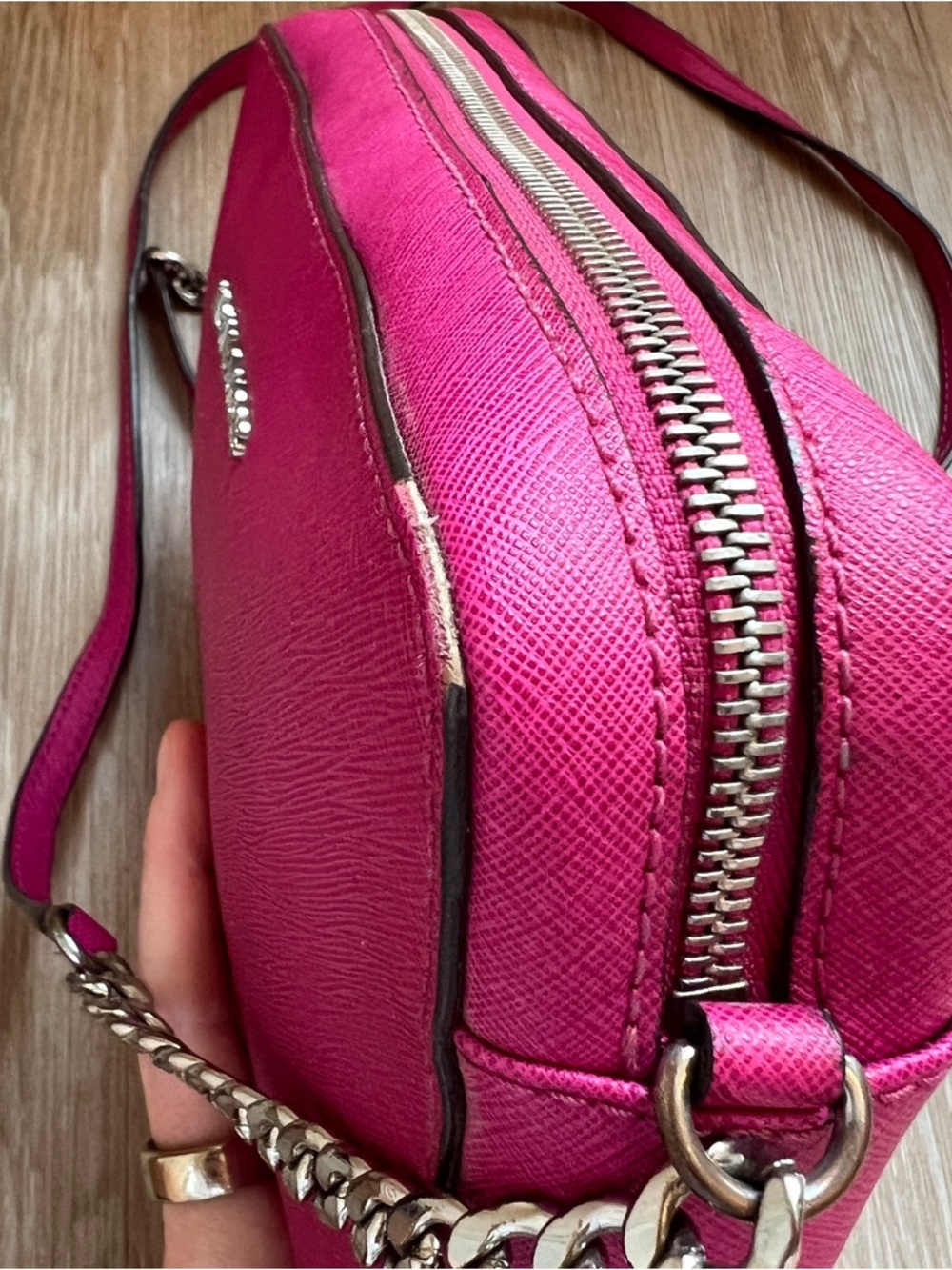 Michael Kors Jet Set Large Saffiano Crossbody Hibiscus Pink purse handbag - Picture 6 of 13
